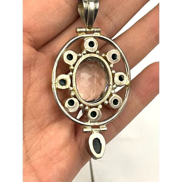 VTG 925 Silver Blue Clear Pendant Italy Chain Necklace Cluster 18" - Picture 5 of 16